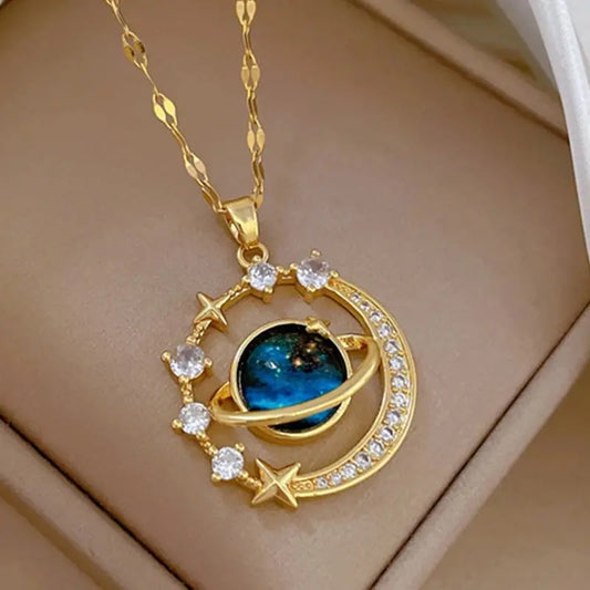 ZAKOL Spaceman Astronaut Star Necklaces For Women Girls Gold Color Planet Moon Pendant Clavicle Chain Choker Jewelry Gifts