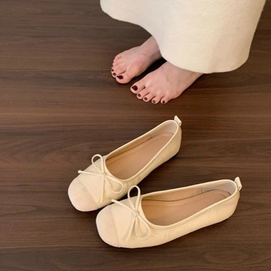 Autumn New Square Toe Shallow Mouth Bow Soft Sole Non-slip Wear-resistant Square Heel Shoes Low Heel Single Shoes