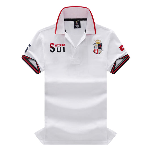 Men's Polo Shirt Classic Switzerland Popular 100% Cotton Embroidery Short Sleeve Sports Collar T-shirt Oversized US Size XS-7XL