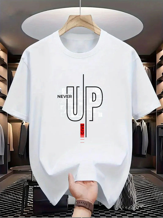 Men's Cotton T-Shirt | 100% Pure Cotton | Round Neck, Short Sleeves | "Never Give Up" Motivational Print