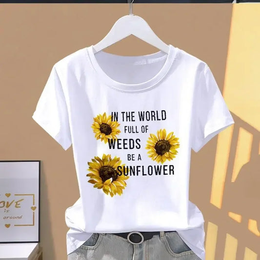 90s Y2k Women Print Floral Sports Fashion Casual Explosive Short Sleeve T-shirt Graphic Tshirts Women Clothes T Shirt