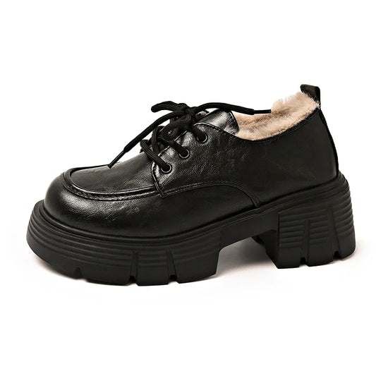 Autumn/Winter Classic Vintage Solid Mid-heel Wedges New Women's Mary Jane Fashion Boots with Velvet Warm Non-slip Soft Soles