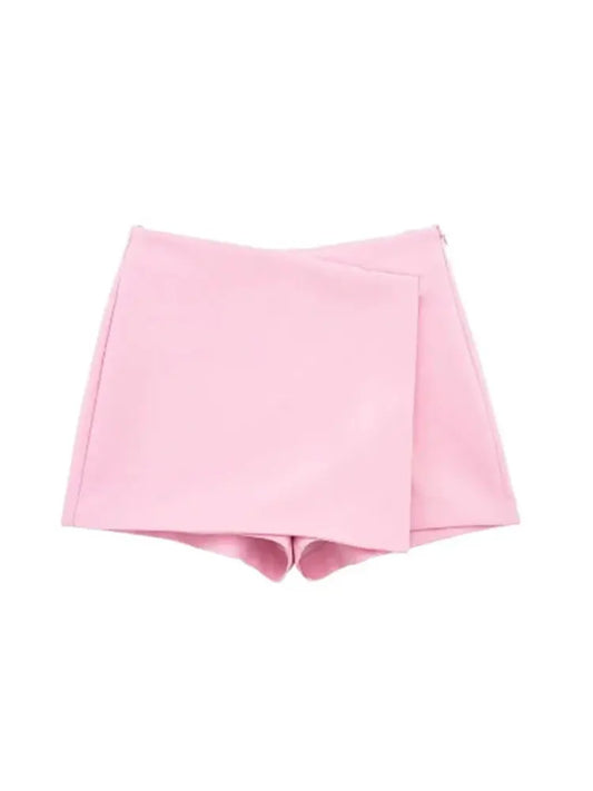 LAZVM Women Fashion Asymmetric Pareo Style Self Overlay Shorts Skirts Vintage High Waist Side Zipper Female Skort Mujer