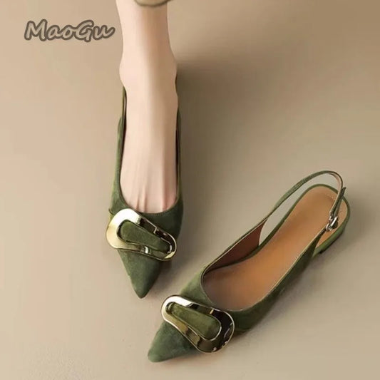 Suede Women Shoes Pointed Toe Fashion Sandals 2025 Summer Slingback Dress Shoes Casual Slip on Pumps Low Heel Chaussure Femme