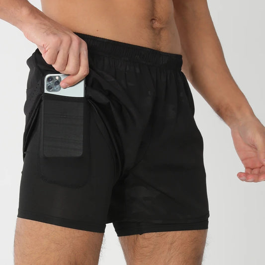 Men's Running Shorts Quick-drying Fitness Black Double Layer Shorts Men New Sport Workout Training Bodybuilding Short Pants