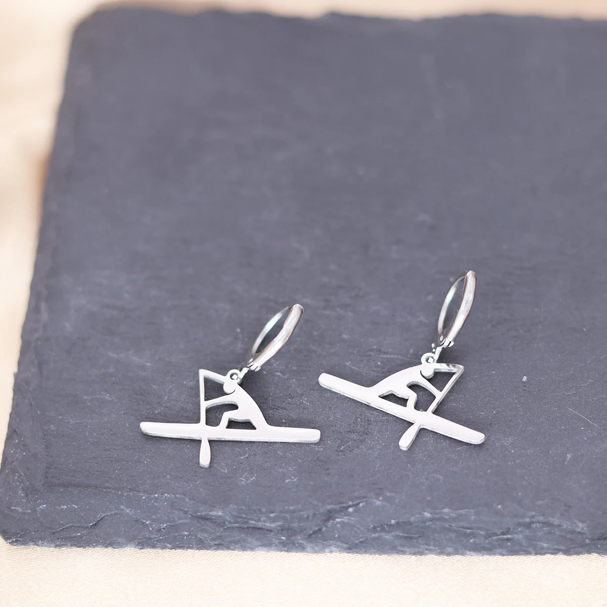 CHENGXUN Canoe Boat Earring Stainless Steel Sports Kayak Hoop Earrings Surfing Boat Jewelry for Men and Women