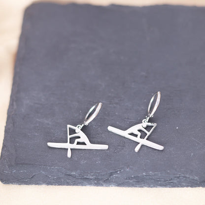CHENGXUN Canoe Boat Earring Stainless Steel Sports Kayak Hoop Earrings Surfing Boat Jewelry for Men and Women