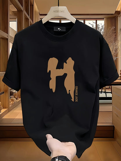 Men's Casual Black Cotton T-Shirt with "HUSTLE" Print - Short Sleeve, Round Neck, Machine Washable, Loose Fit