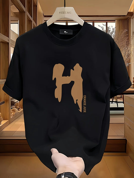 Men's Casual Black Cotton T-Shirt with "HUSTLE" Print - Short Sleeve, Round Neck, Machine Washable, Loose Fit