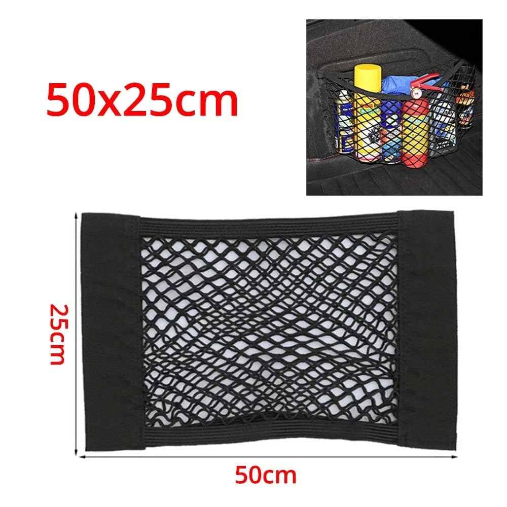 Car Back Rear Trunk Organizer Net Mesh Seat Elastic String Magic Sticker Universal Storage Bag Pocket Auto Accessories Put Paper