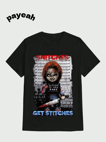 Payeah Chucky Arrested Scary Movie T Shirts Casual Digital Print  Pure Heavy Cotton T Shirt