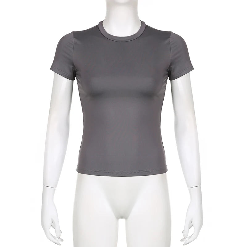 Women Short Sleeve T-shirts Causal O Neck Solid Slim Fit Tee Summer Sexy Basic Crop Top Simple T Shirt Female Y2K Tops Clothes
