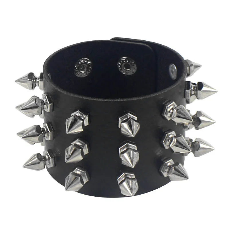 2024 Pu Leather Studded Bracelet Choker Punk Spike Rivets Cuff Black Wristband Adjustable Cuff Bangle