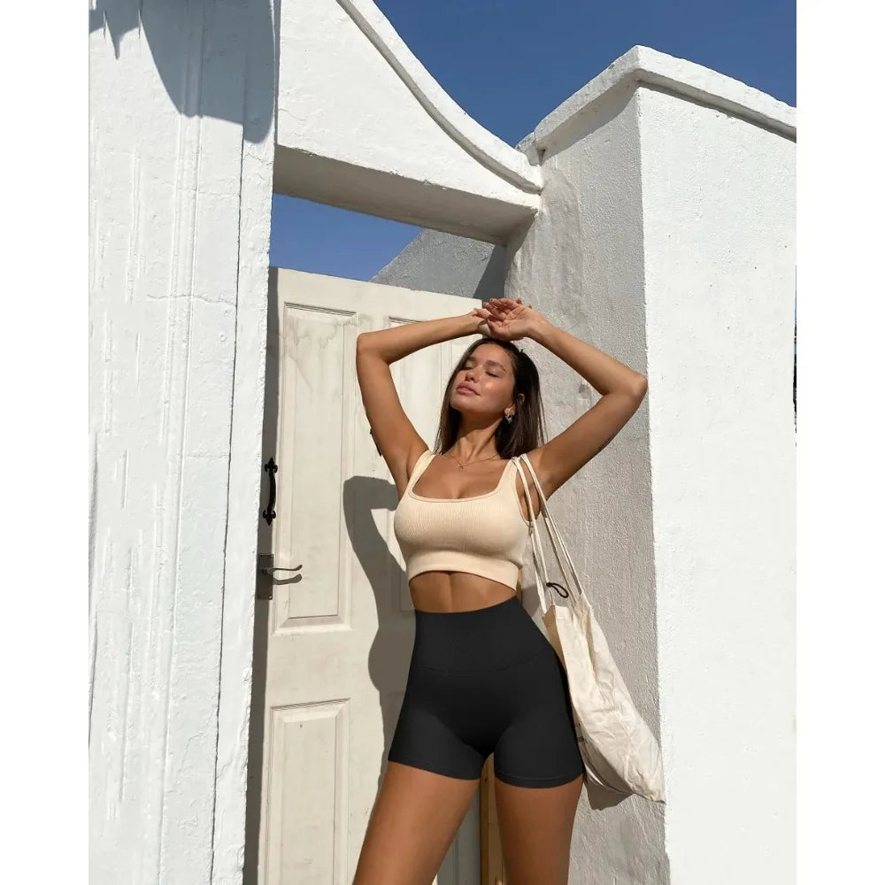 Seamless Gym Sexy Shorts Woman Summer Sport Fitness Shorts Thread Striped Skinny Activewear Running Compression Shorts