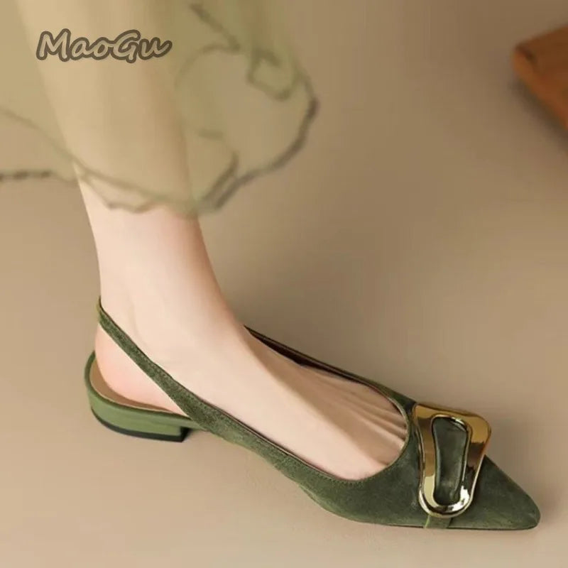 Suede Women Shoes Pointed Toe Fashion Sandals 2025 Summer Slingback Dress Shoes Casual Slip on Pumps Low Heel Chaussure Femme