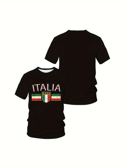 Short Sleeve Men s ITALIA Graphic Print Crew Neck T-shirt for Summer Outdoor