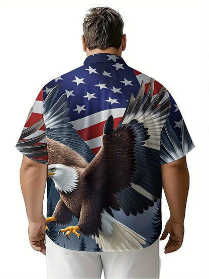 Men's Plus Size Hawaiian Shirts Independence Day Pattern, Button Up Shirts, Unisex Casual Clothing, Summer Tops