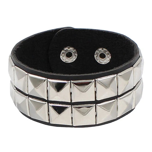 2024 Pu Leather Studded Bracelet Choker Punk Spike Rivets Cuff Black Wristband Adjustable Cuff Bangle