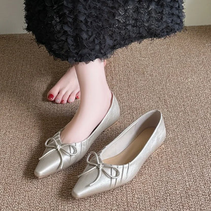 New 2025 Fashion Pointed Toe Women Flats with Shoes Soft Butterfly-Knot Female Slip on Footwear Shallow Ladies Flats Shoes