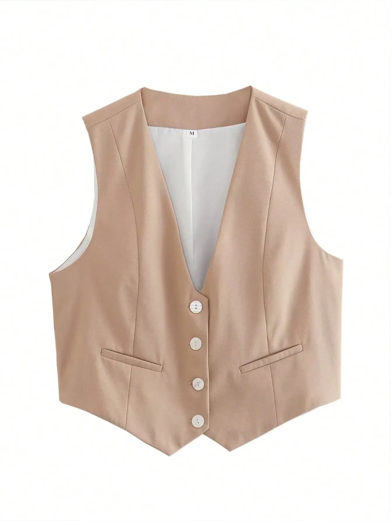 TRAFZA Fashion Women Vest Sleeveless Vests for Women Chic V-Neck Single-Breasted Ladies Elegant White Waistcoat Tops