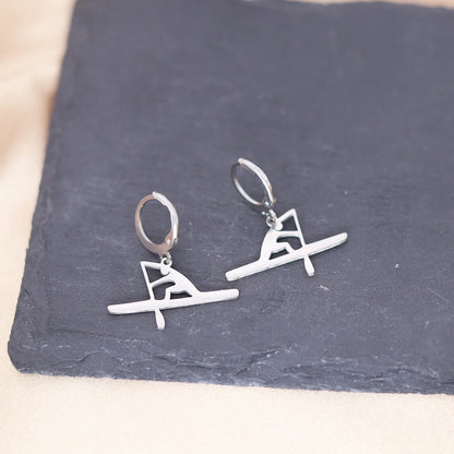 CHENGXUN Canoe Boat Earring Stainless Steel Sports Kayak Hoop Earrings Surfing Boat Jewelry for Men and Women