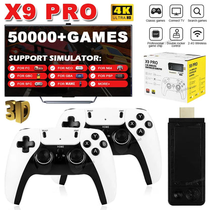 128G 256G X9 PRO GameStick 4KHD TV Video Game Consol 3D Games For PSP/PS1/N64/NDS 40+Simulators Retro Games Dual 2.4G Controller