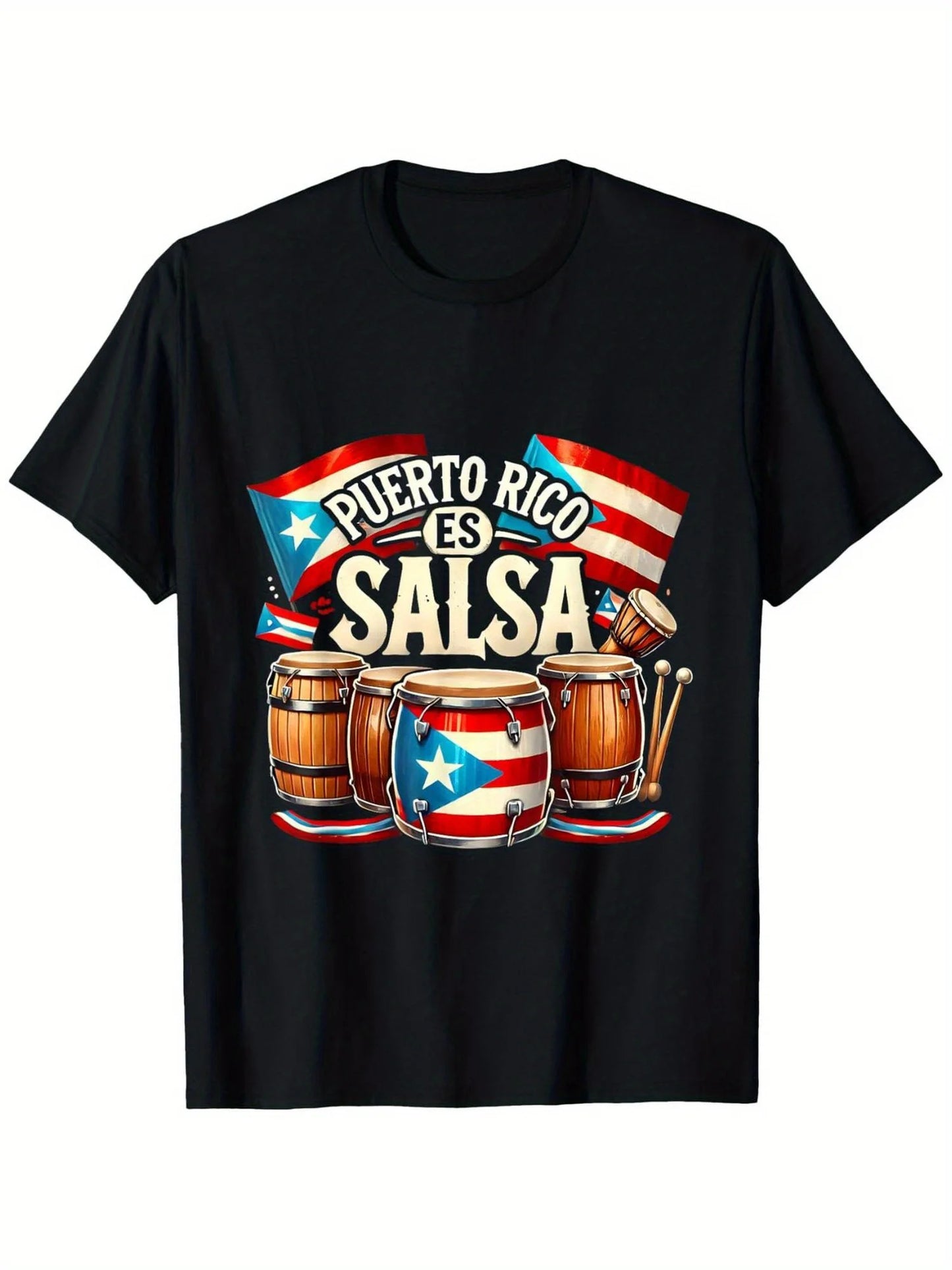 [1pc Boricua T-Shirt] 100% Cotton Boricua Puerto Rican Pride T-Shirt, Single Side Printed, Black Short Sleeve