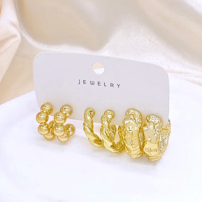 6pcs Chunky Gold Plated Waterdrop Hoop Earring Set For Women European and American Minimalist Smooth Circle Drop Earring Jewelry