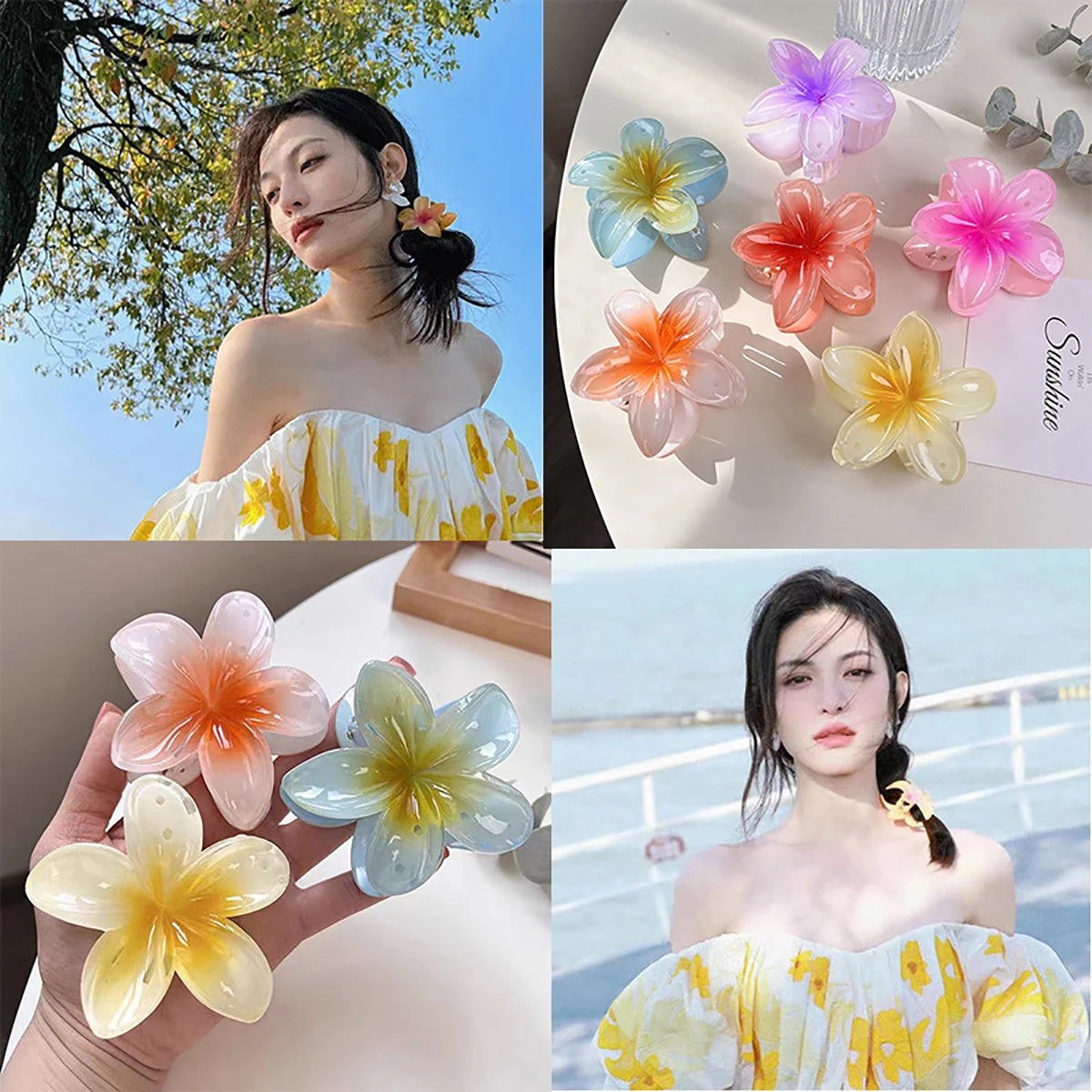 Gradient Frangipani Hair Clip Plumeria Hairpin Ins Style Ponytail Holder Barrette Sweet Shark Claws Party Hair Accessories