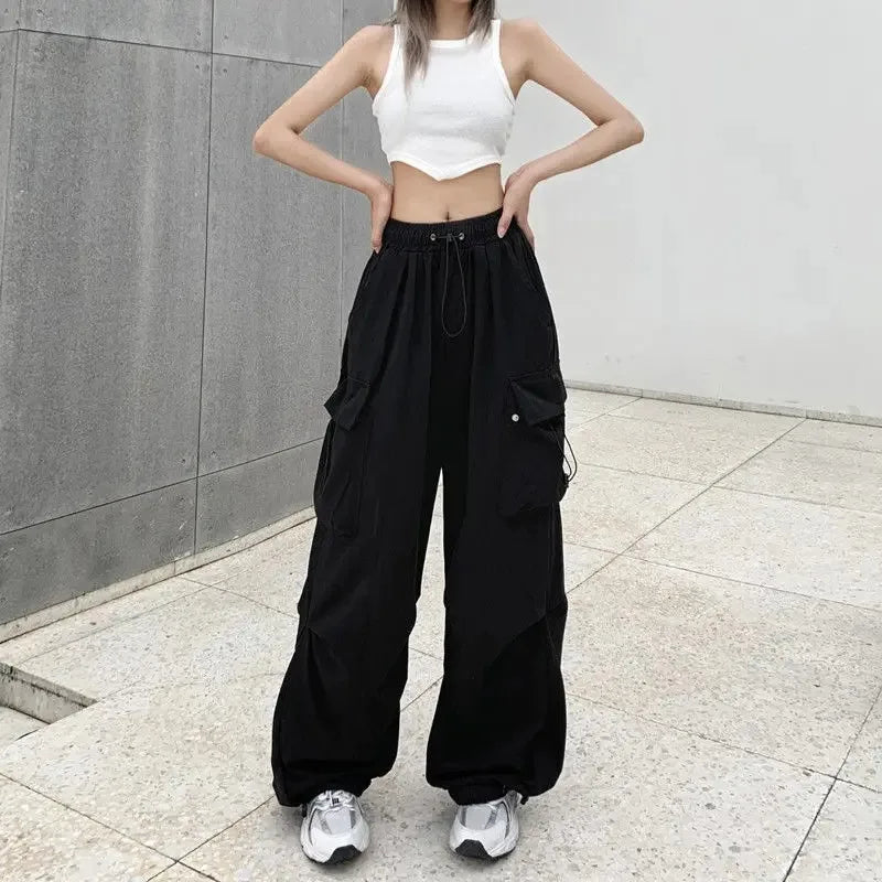 American retro tooling slacks female drape straight beam foot trousers summertime joker loose ins wide-legged pants