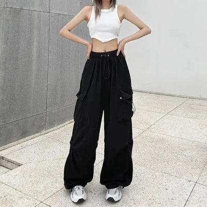 American retro tooling slacks female drape straight beam foot trousers summertime joker loose ins wide-legged pants