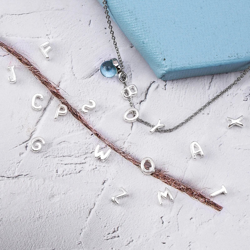 1PCS 925 Sterling Silver Letter Beads Silver Charms A-Z DIY Loose Initial Alphabe Letter Beads Fit Women Bracelet Making