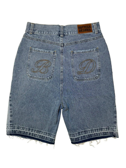 Bottega Desires Trend Men's Fried Street Loose Five-point Pants Fashion Trendy Brand Retro Y2k Letter Denim Shorts Baggy Jeans