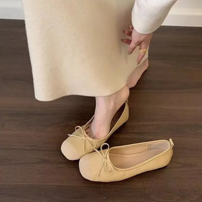 Autumn New Square Toe Shallow Mouth Bow Soft Sole Non-slip Wear-resistant Square Heel Shoes Low Heel Single Shoes