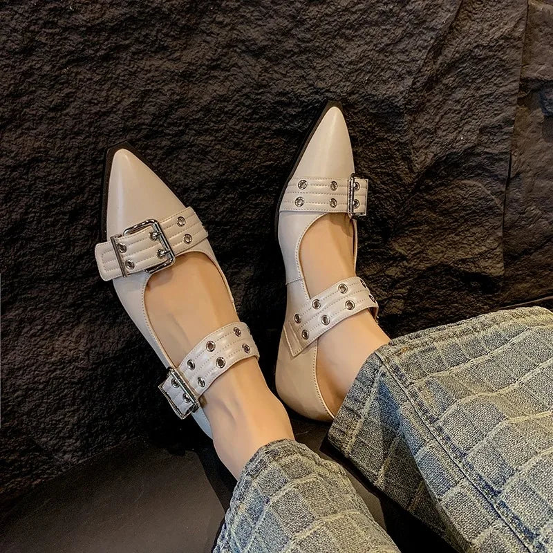 Women's Shoes Designer Luxury Low Heel Pumps Buckle Fashion Ladies Flats Shoe Mules Slingback Pointed Toe Casual Platform Sandal