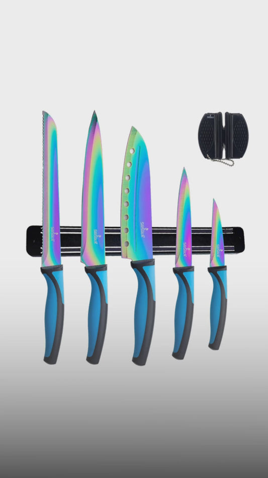 Kitchen Knife Set - Blue Handle | Blue Blade