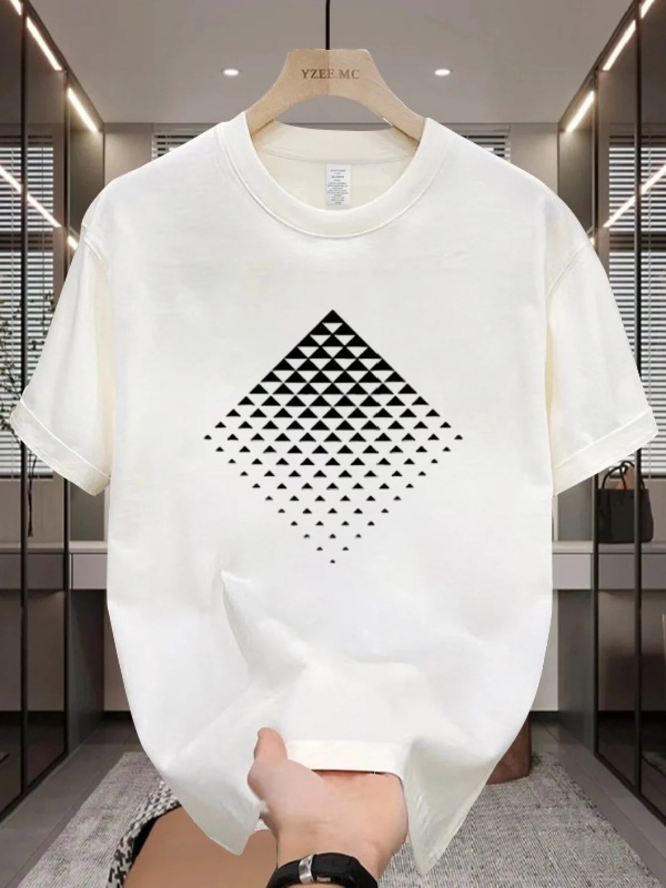 Men'S 100% Cotton T-Shirt with Diamond Pattern - Casual, Comfortable, and Versatile Short Sleeve Top for All Seasons