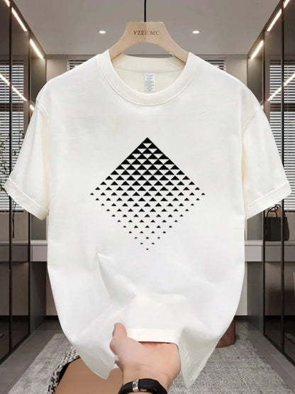 Men'S 100% Cotton T-Shirt with Diamond Pattern - Casual, Comfortable, and Versatile Short Sleeve Top for All Seasons