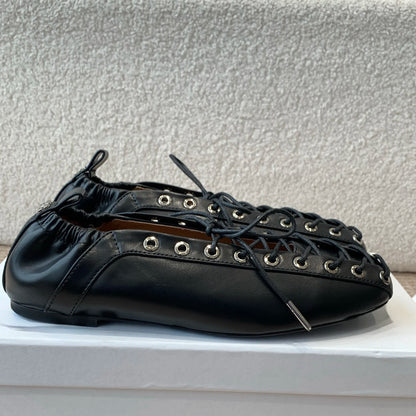 BAOGELAILAL2025S85 Spring/Summer New Flat Bottom Cross Strap Women's Low Heel Ballet Shoes Fashion Leather Single Shoes