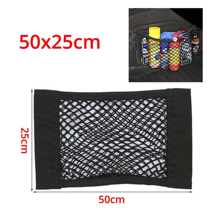 Car Back Rear Trunk Organizer Net Mesh Seat Elastic String Magic Sticker Universal Storage Bag Pocket Auto Accessories Put Paper