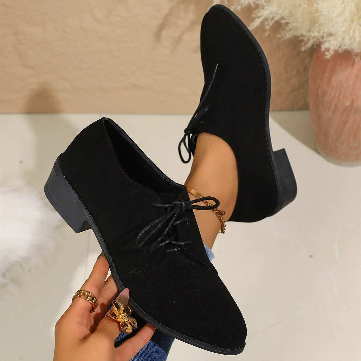 Plus Size Women's Shoes Spring Autumn New Style European Fashion Casual Front Lace Up Platform Shoes Rubber Sole Retro Design