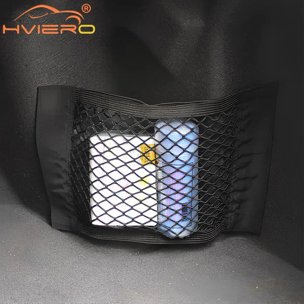 Car Back Rear Trunk Organizer Net Mesh Seat Elastic String Magic Sticker Universal Storage Bag Pocket Auto Accessories Put Paper