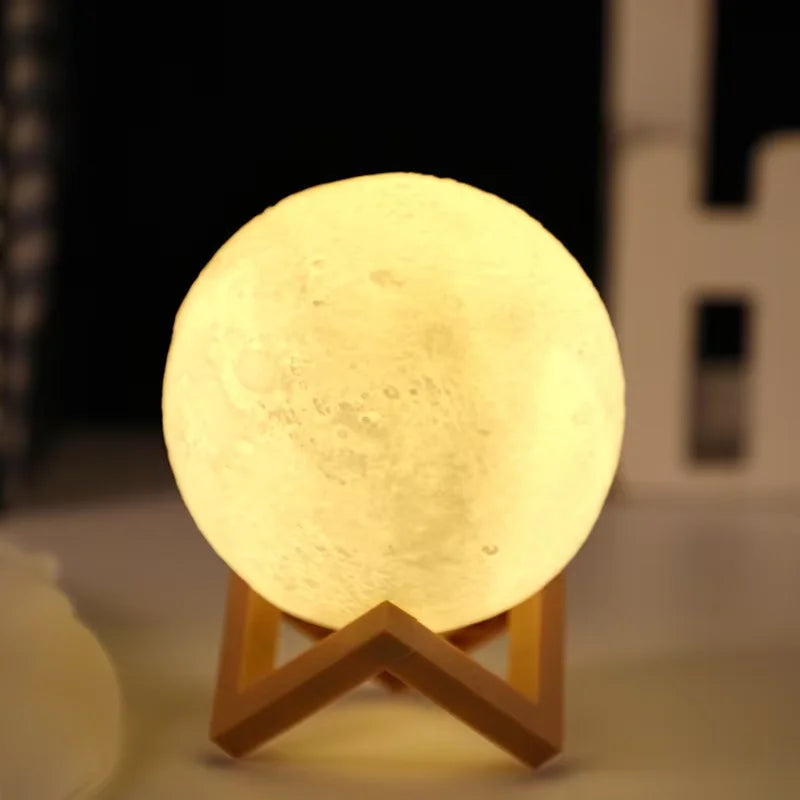 1pc Moon Lamp, LED Night Lamp DIY Planet Lamp, Moon Ball Luminous Battery Model, Wooden Stand, Gifts for Girls Boys Women Men