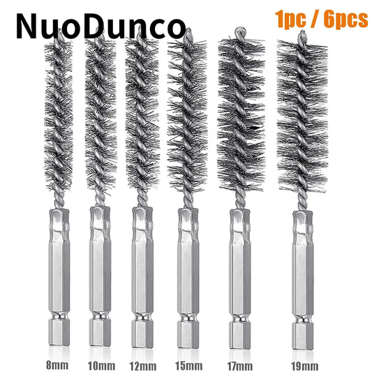 Wire Brush Drill Bore Cleaning Brush 1/4 " Hexagonal Handle Stainless Steel Brush for Anti-rust Cleaning of Pipe Ports 8-19mm