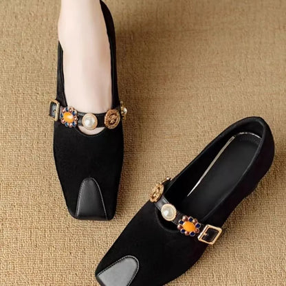 2025 Spring and Autumn New Low Heel Shallow Mouth Round Toe Soft Face Retro Wear-resistant Outside Women's Shoes
