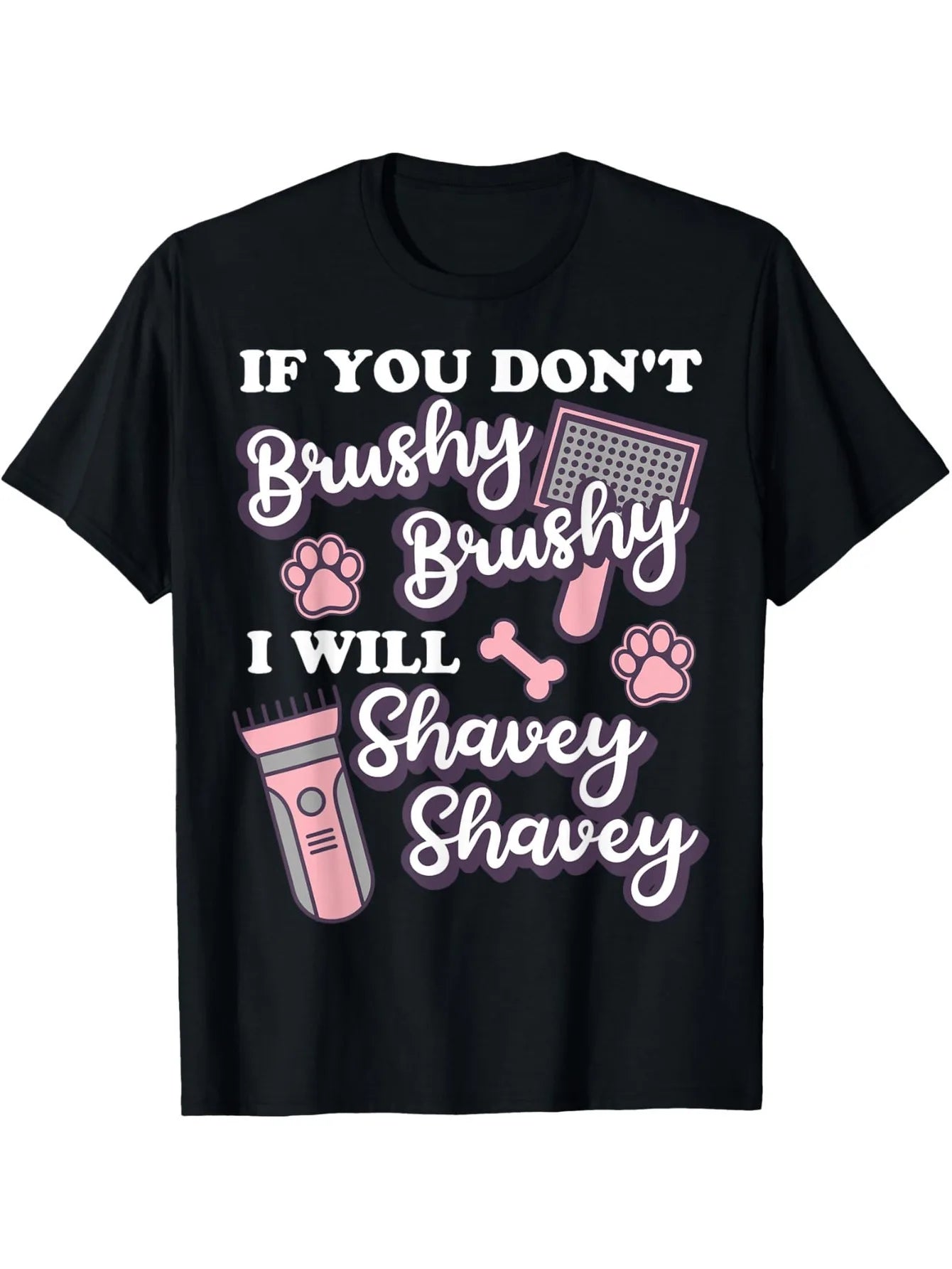 Brushy Brushy" Funny Dog Groomer Cotton T-Shirt for Men - Casual & Sporty, Breathable Crew Neck Tee with Unique Print Design