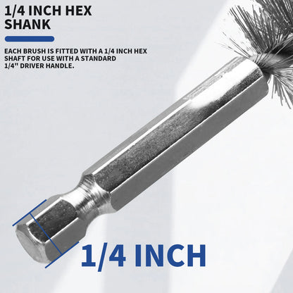 Wire Brush Drill Bore Cleaning Brush 1/4 " Hexagonal Handle Stainless Steel Brush for Anti-rust Cleaning of Pipe Ports 8-19mm