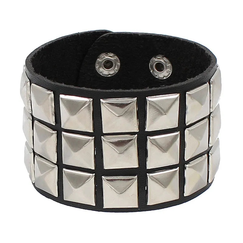 2024 Pu Leather Studded Bracelet Choker Punk Spike Rivets Cuff Black Wristband Adjustable Cuff Bangle