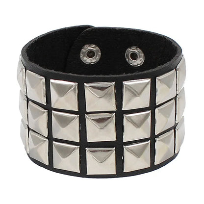 2024 Pu Leather Studded Bracelet Choker Punk Spike Rivets Cuff Black Wristband Adjustable Cuff Bangle