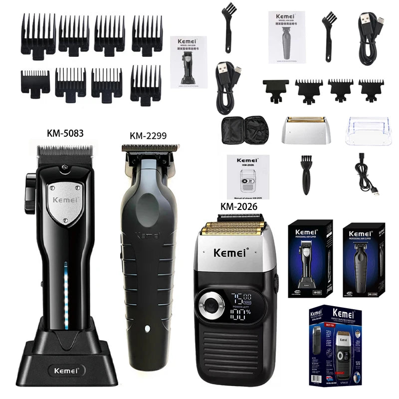 Kemei-Professional Hair Clipper Kit, Electric Shaver, Male Hair Cutting Machine, Men's Trimmer Machine, KM-2299, KM-2026,KM-5083